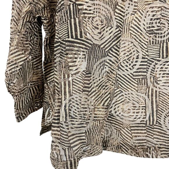 Chicos Womens Brown Button Down Sheer 3/4 Sleeve Mixed Media Shirt Top sz 2 / L - Picture 13 of 16